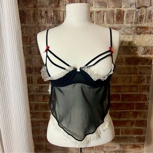 Fredrick's of Hollywood Black and White Sheer Lingerie Top -Size M -NW12
